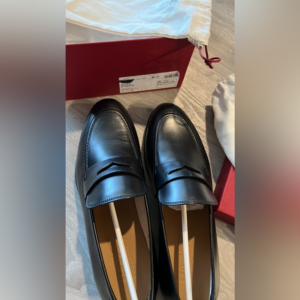 FERRAGAMO Black Leather Penny Loafer Men 9.5 EE Brand New